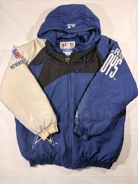 Logo Athletic Dallas Cowboys Blue Black White Hooded Puffer Jacket